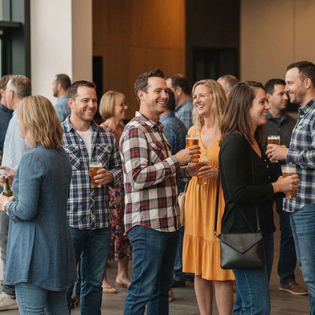 Adults networking at social event